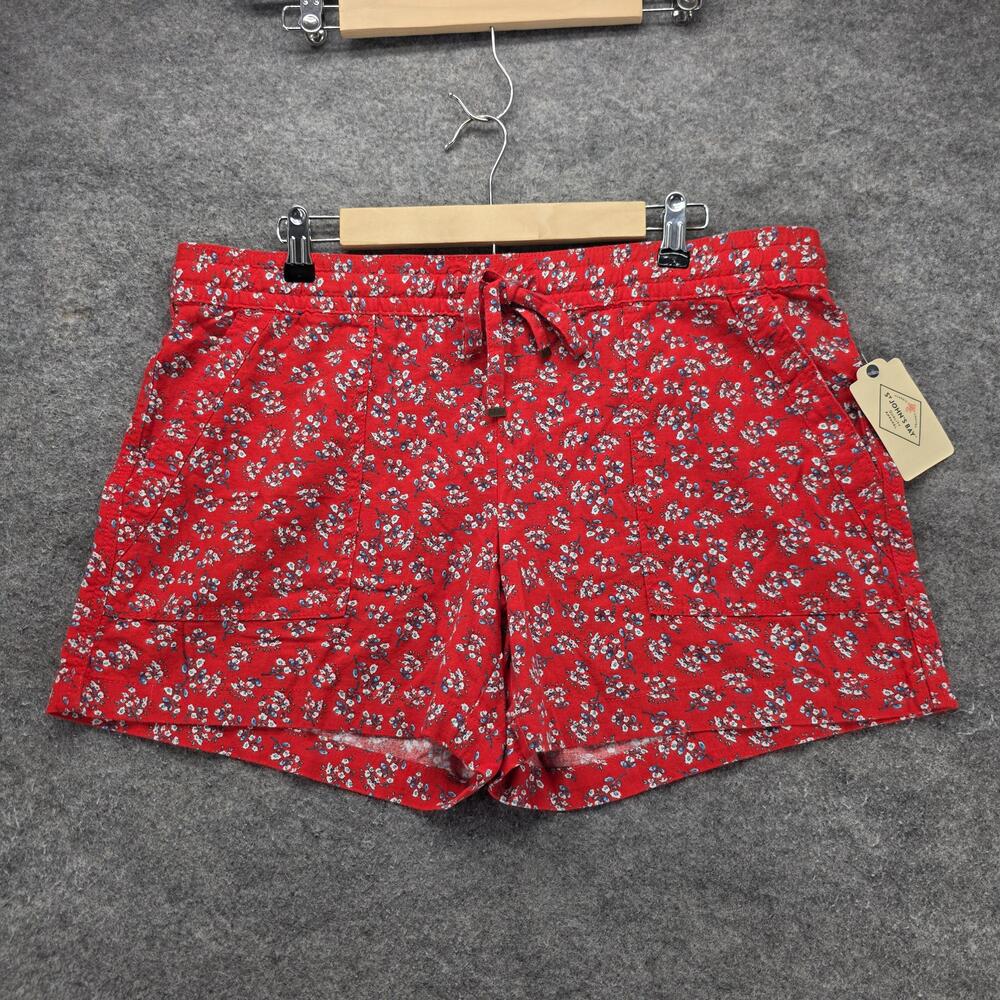St John's Bay Shorts Womens L Red Linen Rayon Floral Skimmer Elastic 4.5 Inseam